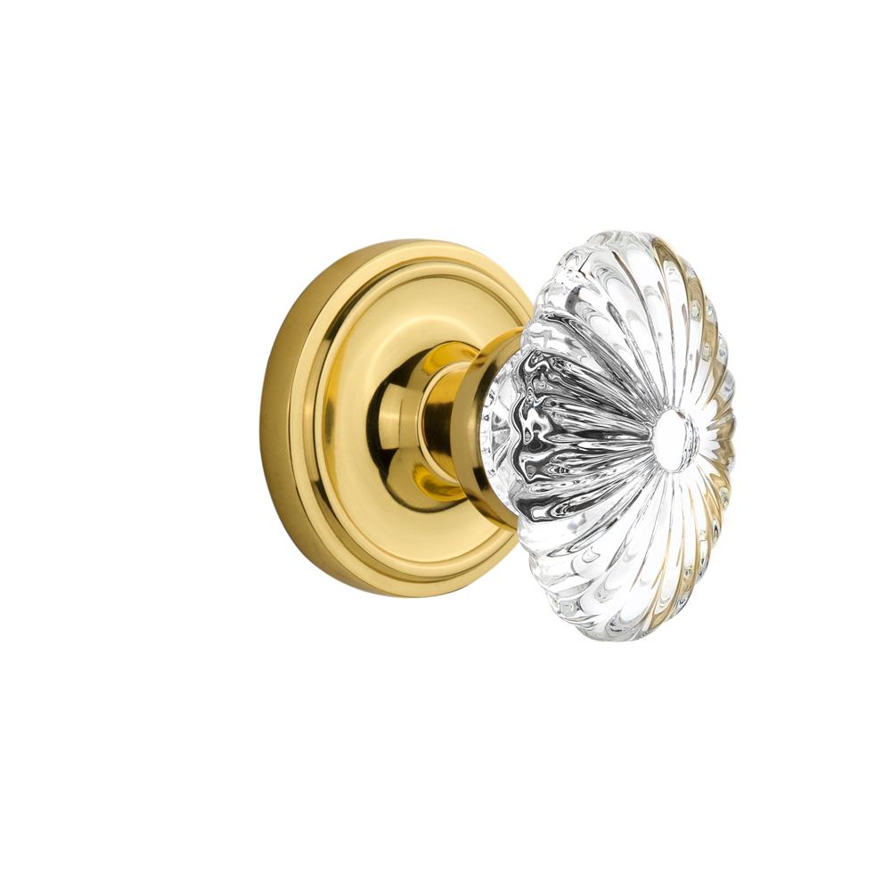 Nostalgic Warehouse CLAOFC Passage Knob Classic Rose with Oval Fluted Crystal Knob in Polished Brass